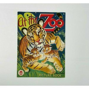 Vintage 1946 At The Zoo Childrens Book Linen Book